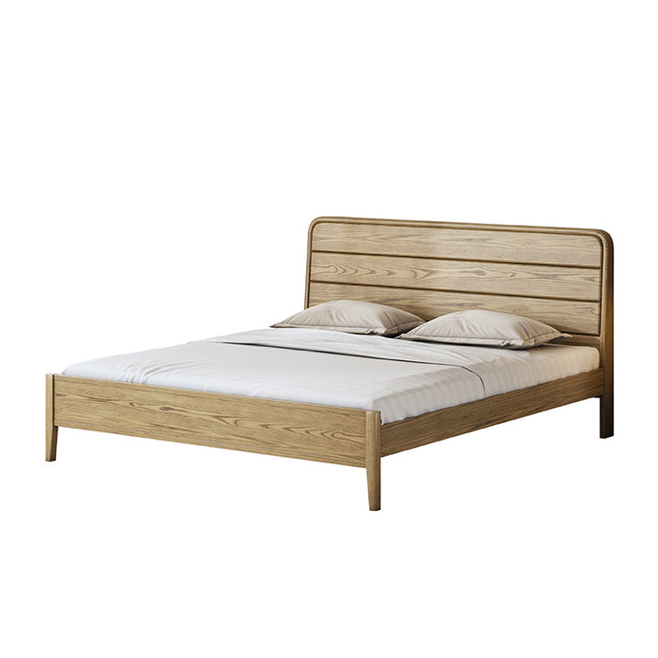 Consistent Texture Bed Frame - Flush Edge &amp; Adjustable Height Ash Wood Bed For Bedroom