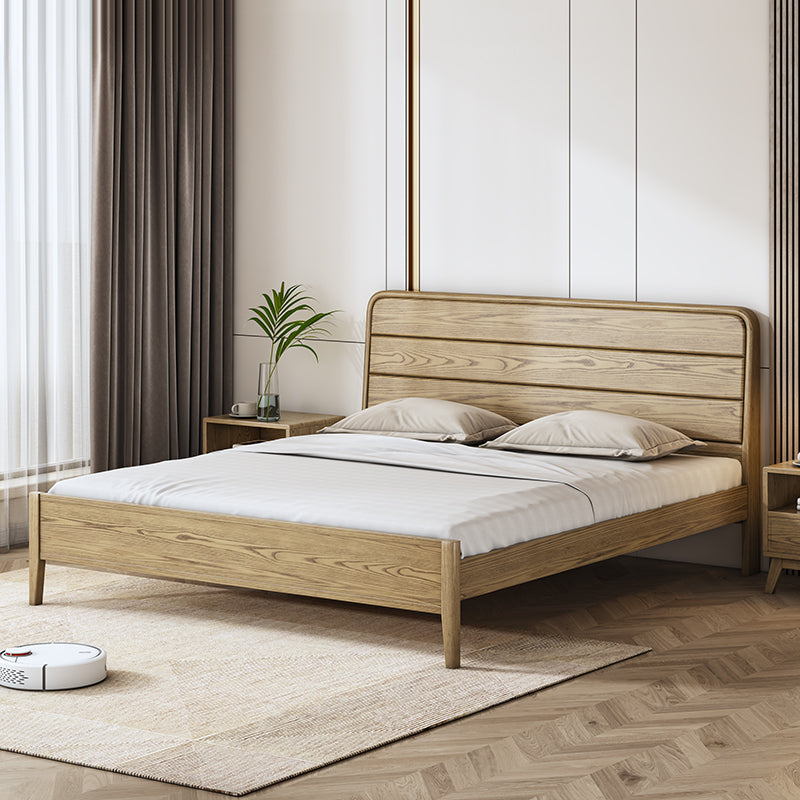 Consistent Texture Bed Frame - Flush Edge &amp; Adjustable Height Ash Wood Bed For Bedroom