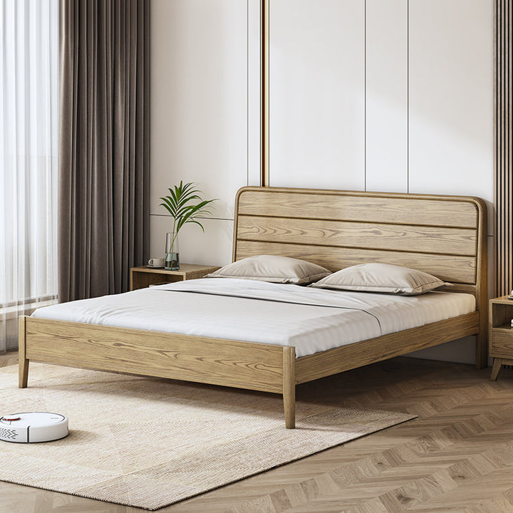Consistent Texture Bed Frame - Flush Edge &amp; Adjustable Height Ash Wood Bed For Bedroom
