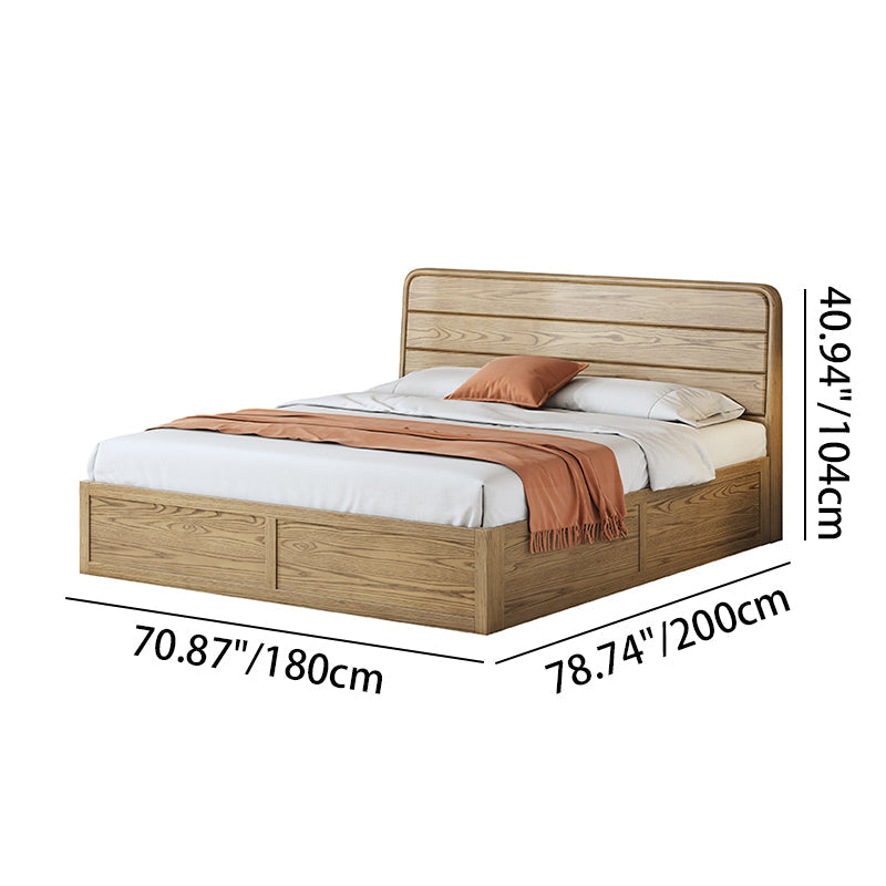 Space-Saving Rustic Bed Frame - Natural Ash Wood Lift-Top Storage Bed For Bedroom