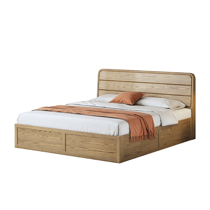 Space-Saving Rustic Bed Frame - Natural Ash Wood Lift-Top Storage Bed For Bedroom