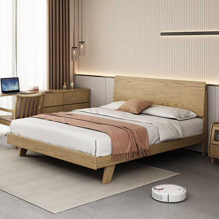 Minimalist Flush-Edge Design Bed Frame - Full Ash Wood Frame Bed For Bedroom
