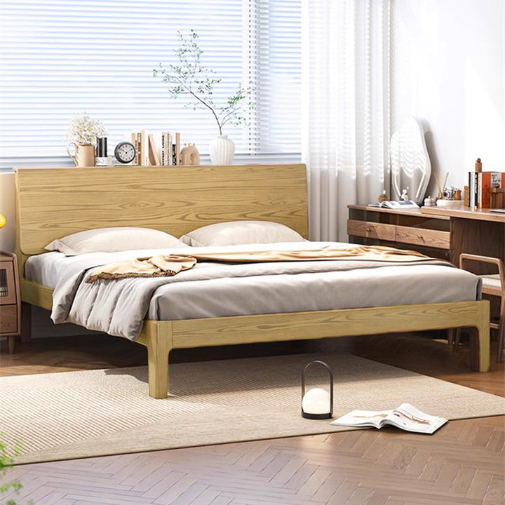 Traditional Rustic Style Bed Frame - Flush-Edge Design Sturdy Full Ash Wood Frame Bed For Bedroom
