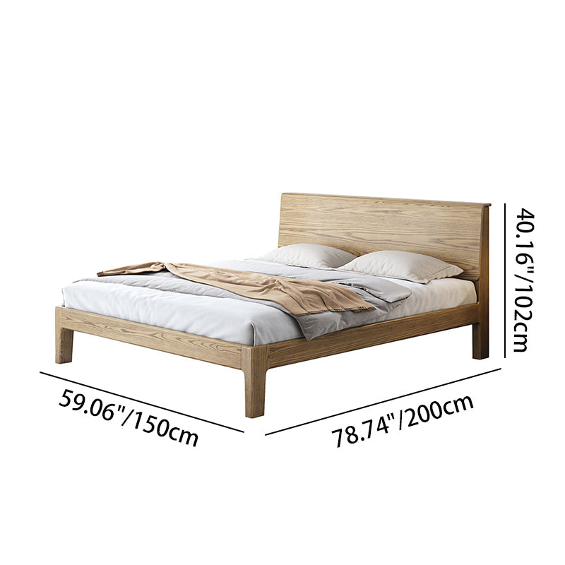 Traditional Rustic Style Bed Frame - Flush-Edge Design Sturdy Full Ash Wood Frame Bed For Bedroom