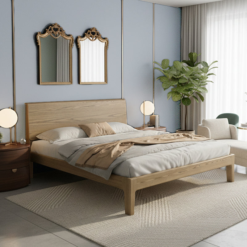 Traditional Rustic Style Bed Frame - Flush-Edge Design Sturdy Full Ash Wood Frame Bed For Bedroom
