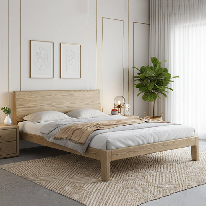 Traditional Rustic Style Bed Frame - Flush-Edge Design Sturdy Full Ash Wood Frame Bed For Bedroom