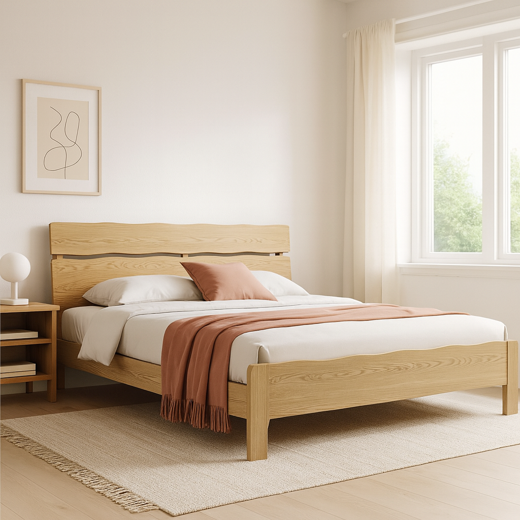 Contemporary Coastal Bed Frame - Multi-Height Adjustment &amp; Sturdy Ash Wood Bed For Bedroom