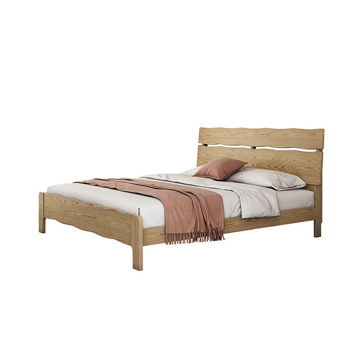 Contemporary Coastal Bed Frame - Multi-Height Adjustment &amp; Sturdy Ash Wood Bed For Bedroom