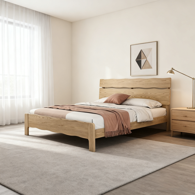 Contemporary Coastal Bed Frame - Multi-Height Adjustment & Sturdy Ash Wood Bed For Bedroom