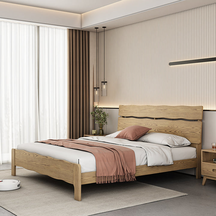 Contemporary Coastal Bed Frame - Multi-Height Adjustment &amp; Sturdy Ash Wood Bed For Bedroom