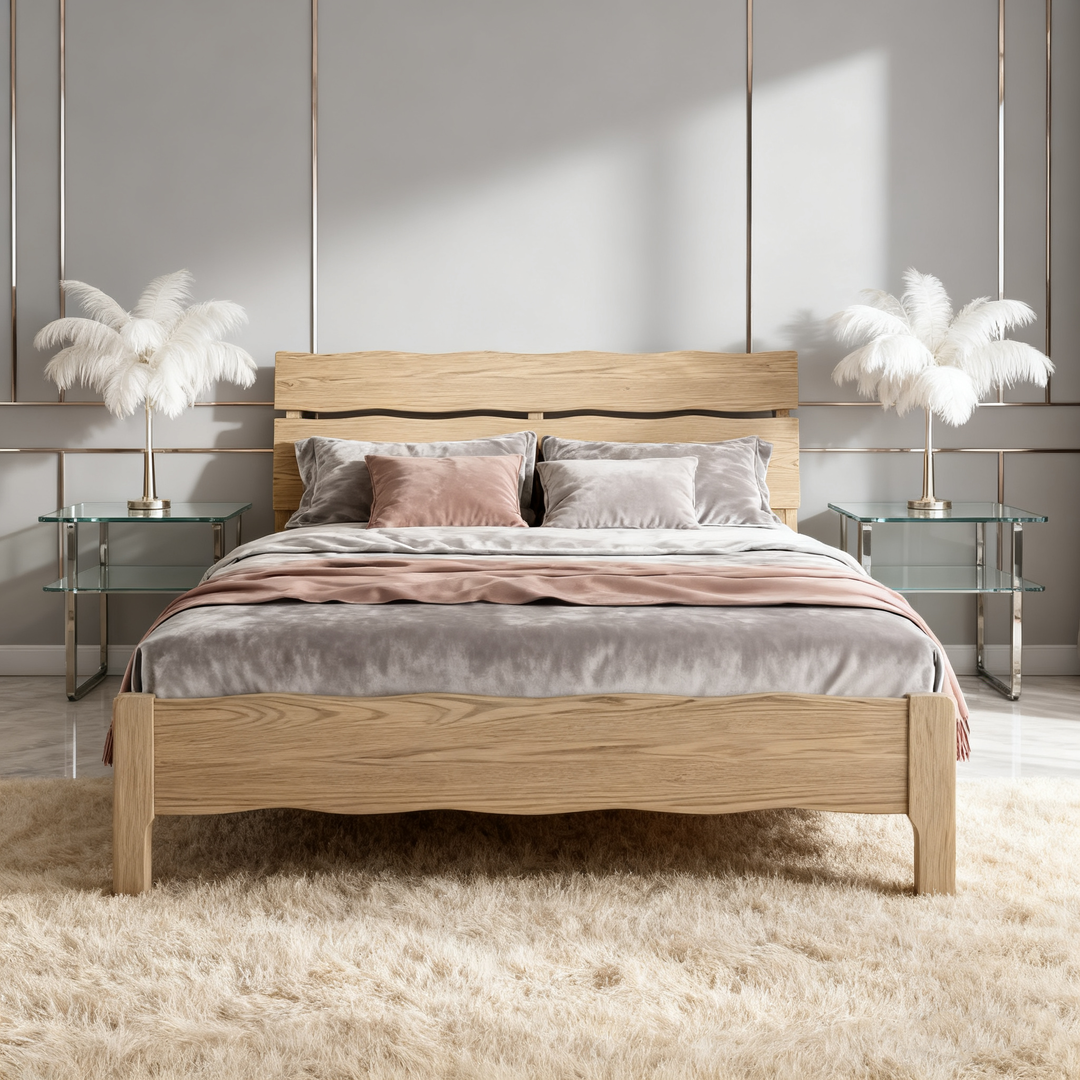 Contemporary Coastal Bed Frame - Multi-Height Adjustment &amp; Sturdy Ash Wood Bed For Bedroom