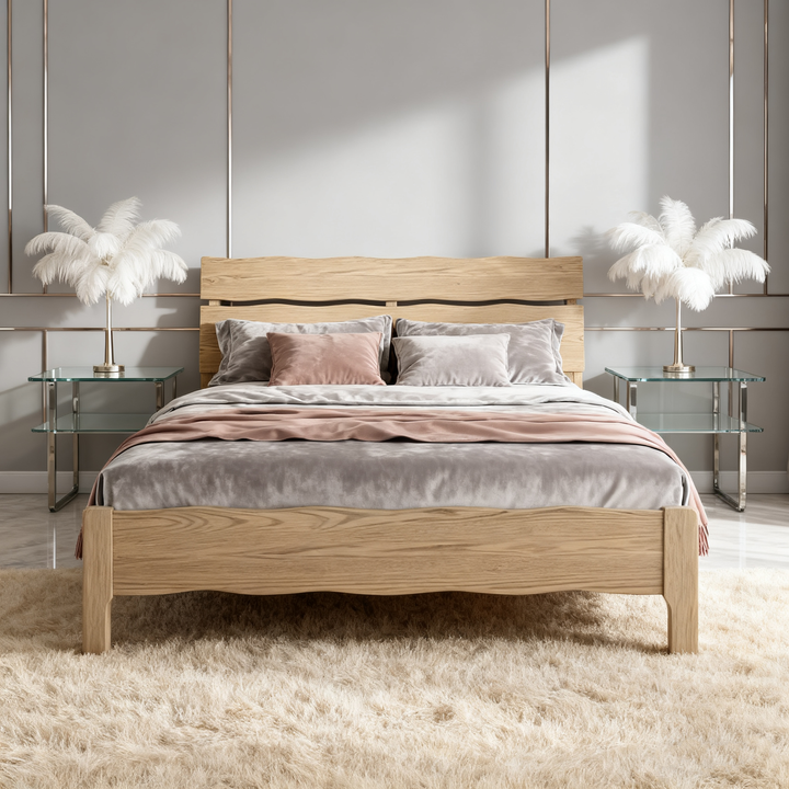 Contemporary Coastal Bed Frame - Multi-Height Adjustment &amp; Sturdy Ash Wood Bed For Bedroom