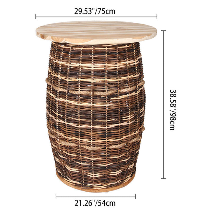 Rustic Teak &amp; Rattan Weaving Bar Table - Dual-Material Durability &amp; Natural Charm Table For Dining Room &amp; Kitchen