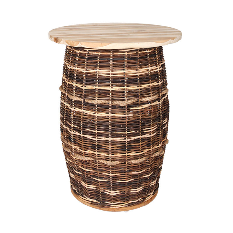 Rustic Teak &amp; Rattan Weaving Bar Table - Dual-Material Durability &amp; Natural Charm Table For Dining Room &amp; Kitchen