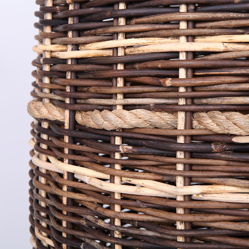 Rustic Teak &amp; Rattan Weaving Bar Table - Dual-Material Durability &amp; Natural Charm Table For Dining Room &amp; Kitchen