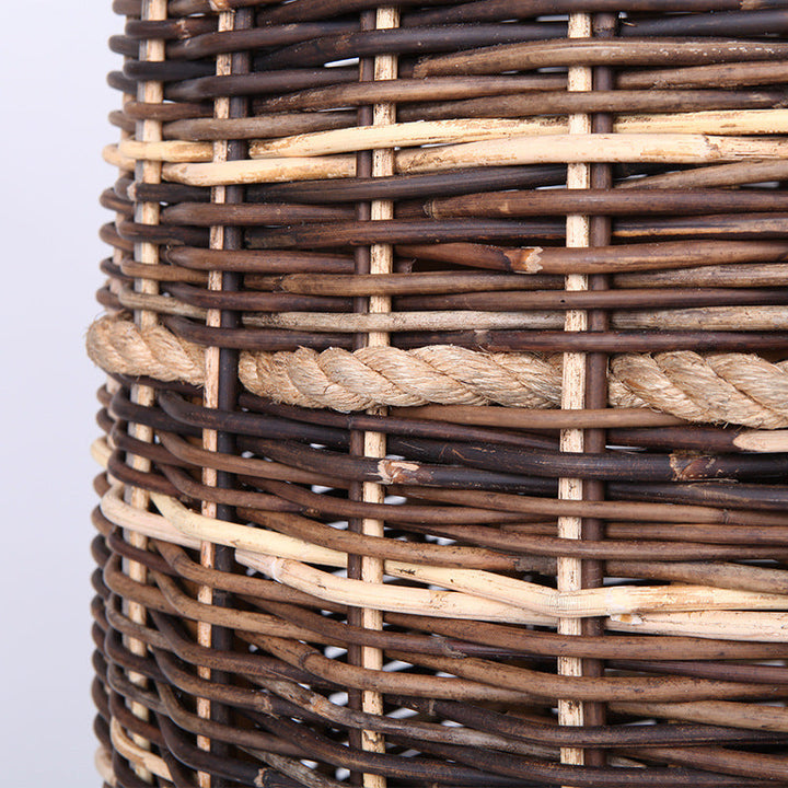 Rustic Teak &amp; Rattan Weaving Bar Table - Dual-Material Durability &amp; Natural Charm Table For Dining Room &amp; Kitchen