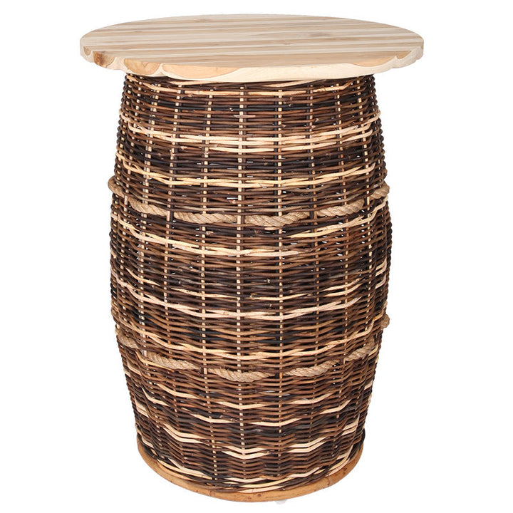 Rustic Teak &amp; Rattan Weaving Bar Table - Dual-Material Durability &amp; Natural Charm Table For Dining Room &amp; Kitchen